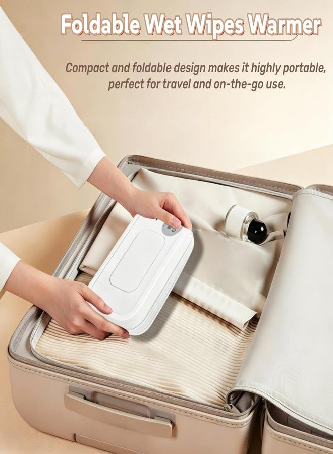 Wet Wipes Warmer, Wipe Warmer Cordless with 3 Adjustable Temperature, Foldable Portable USB Wipe Heater and Dispenser, Digital Display Space Saving Wipe Warmer with Lid for Home Outdoor Travel (White) - Image 2