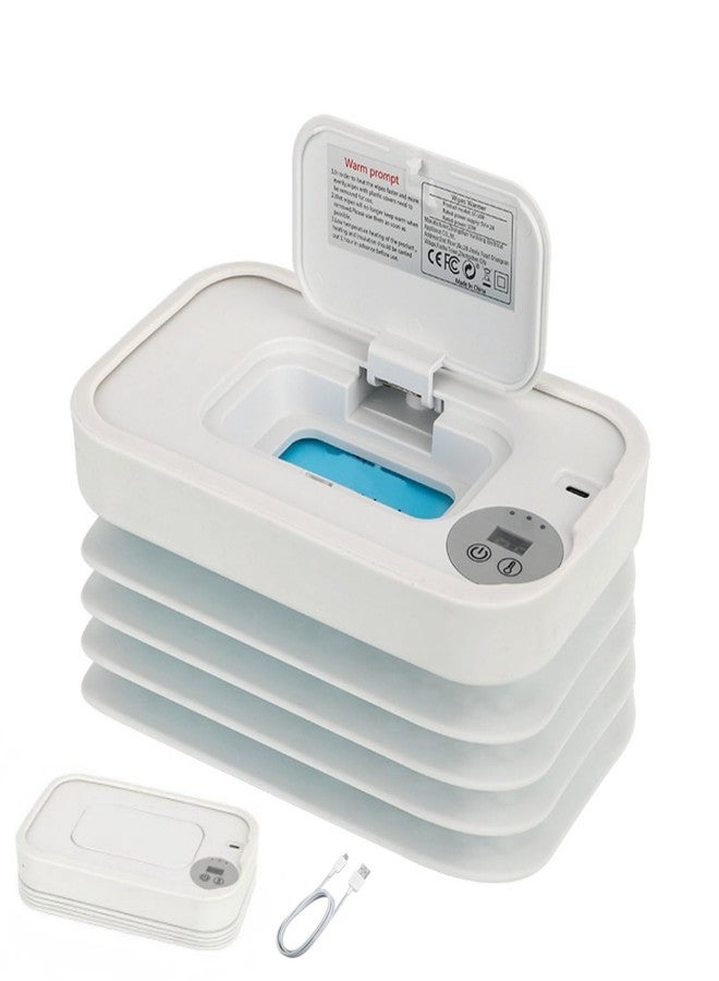Wet Wipes Warmer, Wipe Warmer Cordless with 3 Adjustable Temperature, Foldable Portable USB Wipe Heater and Dispenser, Digital Display Space Saving Wipe Warmer with Lid for Home Outdoor Travel (White) - Image 1