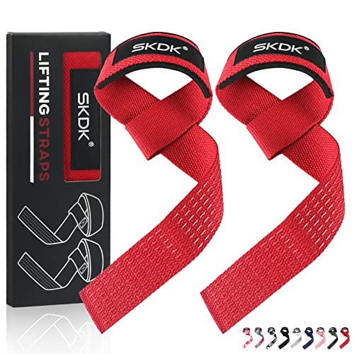 SKDK Cotton Hard Pull Wrist Lifting Straps Grips Band-Deadlift Straps with Neoprene Cushioned Wrist Padded and Anti-Skid Silicone - for Weightlifting, Bodybuilding, Xfit, Strength Training (Red) - Image 1