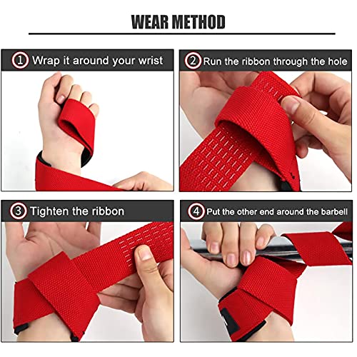 SKDK Cotton Hard Pull Wrist Lifting Straps Grips Band-Deadlift Straps with Neoprene Cushioned Wrist Padded and Anti-Skid Silicone - for Weightlifting, Bodybuilding, Xfit, Strength Training (Red) - Image 3