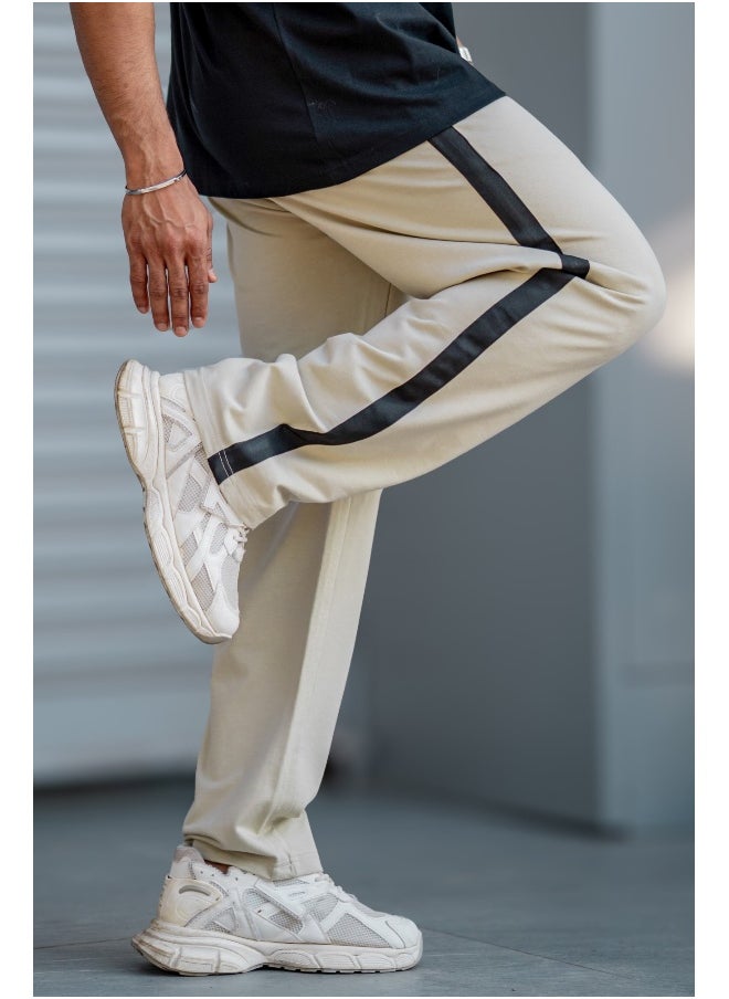 Maniac - Maniac Mens ColorBlock Biscuit, Black Loopknit Trackpant - Image 1