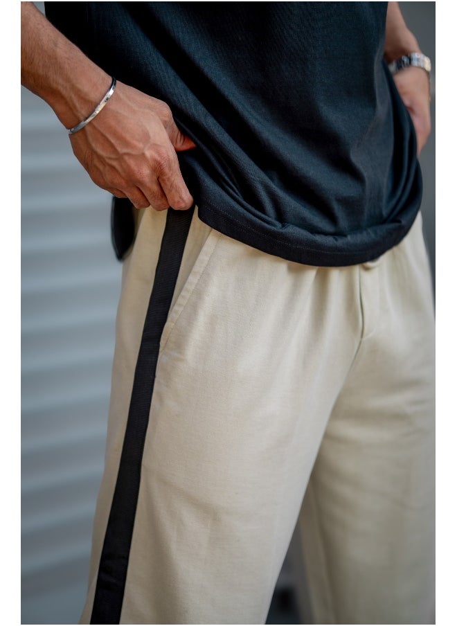 Maniac - Maniac Mens ColorBlock Biscuit, Black Loopknit Trackpant - Image 1