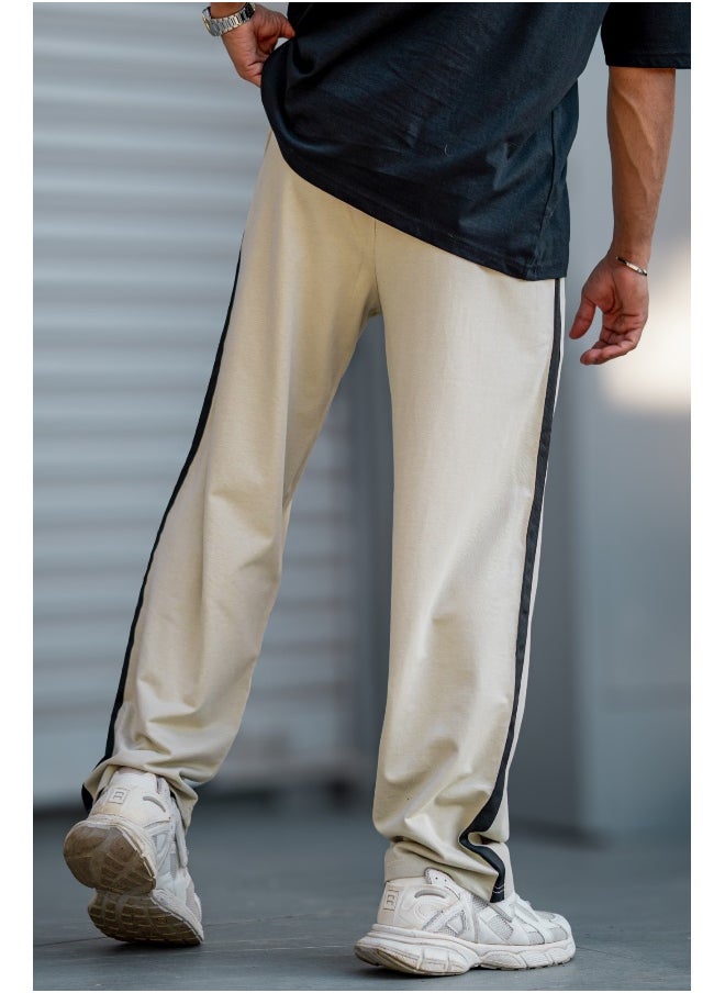Maniac - Maniac Mens ColorBlock Biscuit, Black Loopknit Trackpant - Image 1