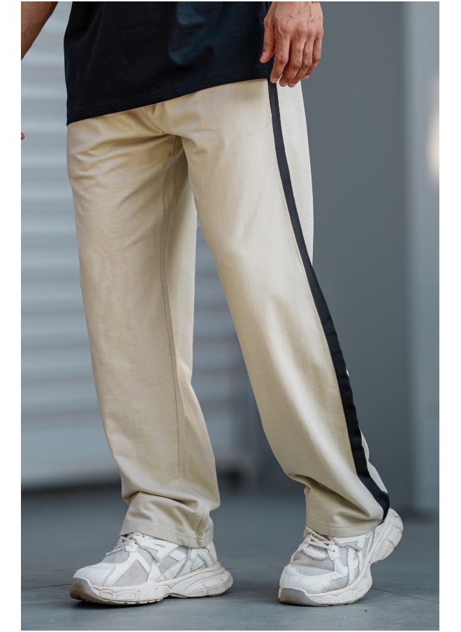 Maniac - Maniac Mens ColorBlock Biscuit, Black Loopknit Trackpant - Image 1