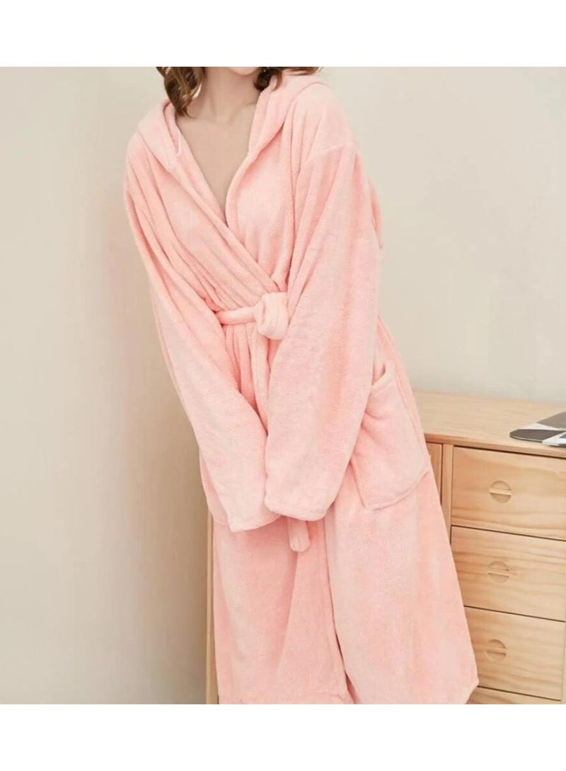 Pink Quick Absorbent Hooded Bathrobe with Soft Touch - Image 1