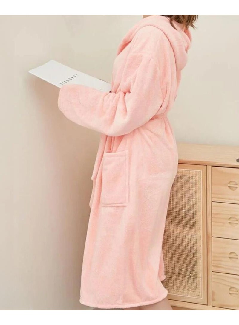 Pink Quick Absorbent Hooded Bathrobe with Soft Touch - Image 2