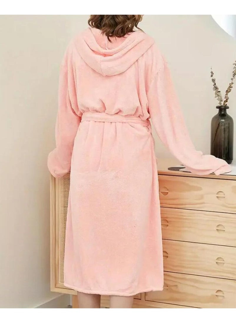Pink Quick Absorbent Hooded Bathrobe with Soft Touch - Image 3
