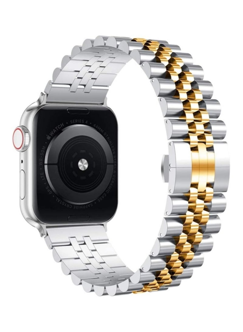 Compatible with Apple Watch Band 44mm 42mm 40mm 38mm Stainless Steel Heavy Band with Butterfly Folding Clasp Link Bracelet for Watch Series 6/SE Series 5/4/3/2/1 - Image 1