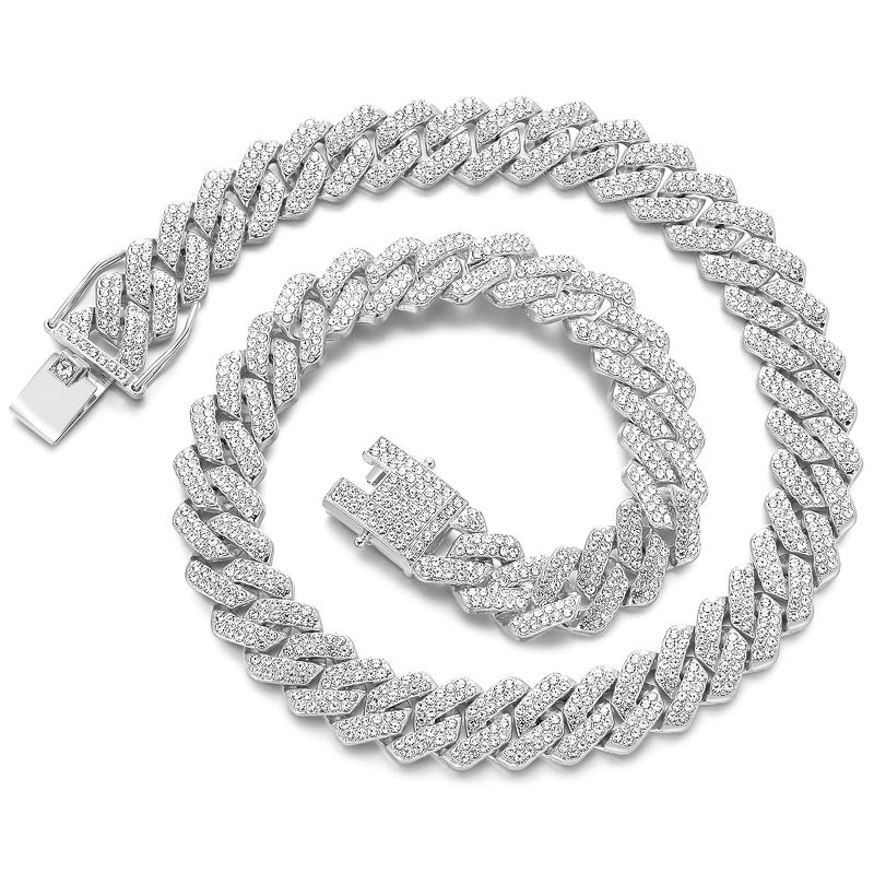 JUNVirtuous Cuban Link Chain Mens Necklace Iced Out Miami Cuban Necklace Silver/Gold Chain Bling Diamond Hip Hop Jewelry Chains for Men Women Boy 16/18/20/24 IN - Image 1