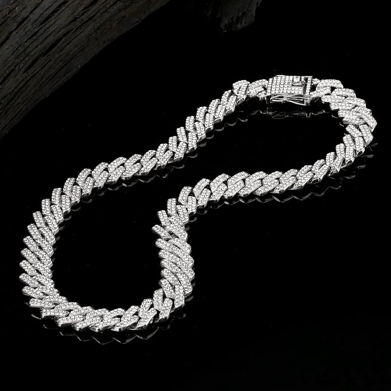 JUNVirtuous Cuban Link Chain Mens Necklace Iced Out Miami Cuban Necklace Silver/Gold Chain Bling Diamond Hip Hop Jewelry Chains for Men Women Boy 16/18/20/24 IN - Image 5