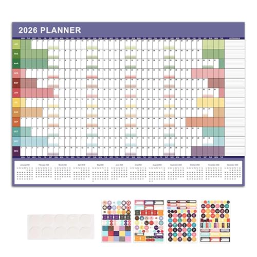 Flavizo 2026 Wall Calendar Blue | Yearly & Monthly Hanging Planner with Stickers | Aesthetic Static Paper Wall Planner for Study, Home & Office | Large Calendar with Notes Space - Image 1