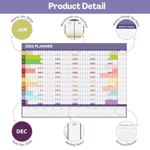 Flavizo 2026 Wall Calendar Blue | Yearly & Monthly Hanging Planner with Stickers | Aesthetic Static Paper Wall Planner for Study, Home & Office | Large Calendar with Notes Space - Image 3