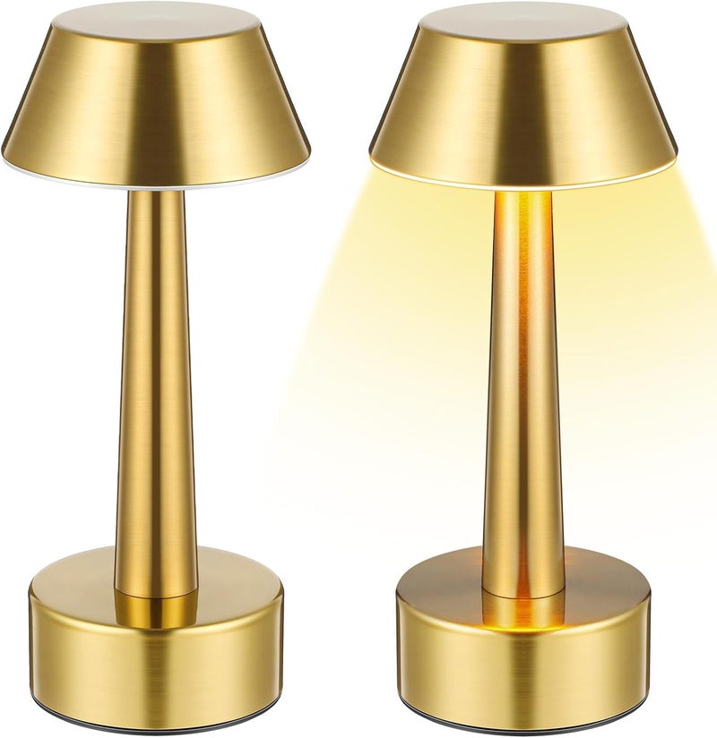 Rossesay 2 Pcs Rechargeable Cordless Small Table Lamp with Touch Sensor Portable Battery Operated Lamp 3 Color Stepless Dimming Gold LED Bedside Night Light for Kids Nursery Bedroom Restaurant Patio - Image 1