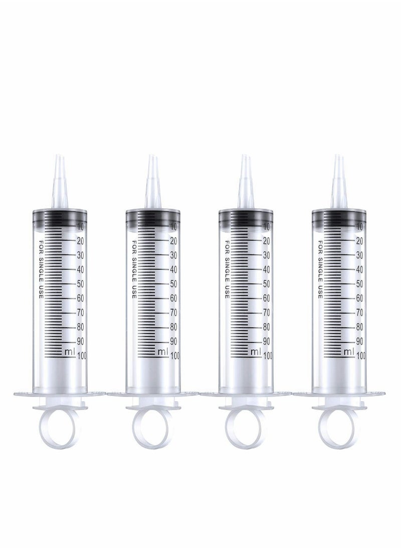 4 Pack 100 ml Large Plastic Syringe - Versatile Measuring Tools for Scientific Labs, Dispensing, and More