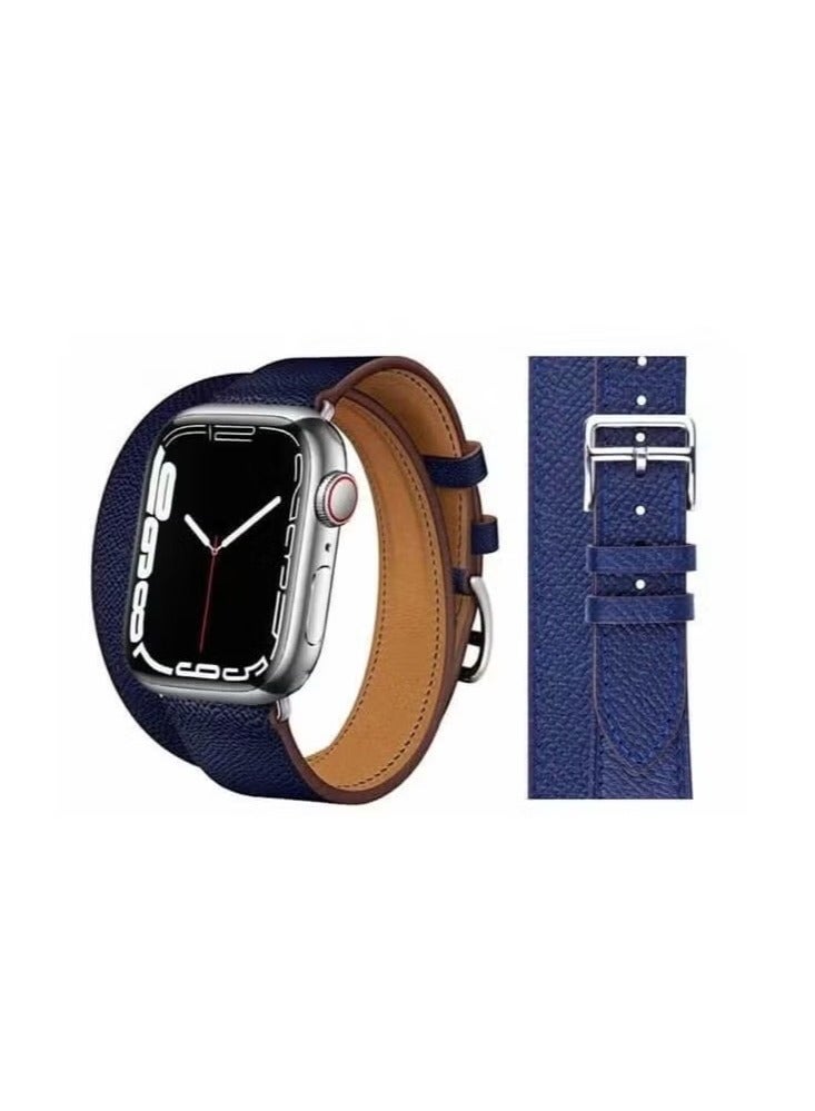 vesus Double Tour Leather Replacement Band For Apple Watch 41/40/38mm Series 7/6/5/4/SE