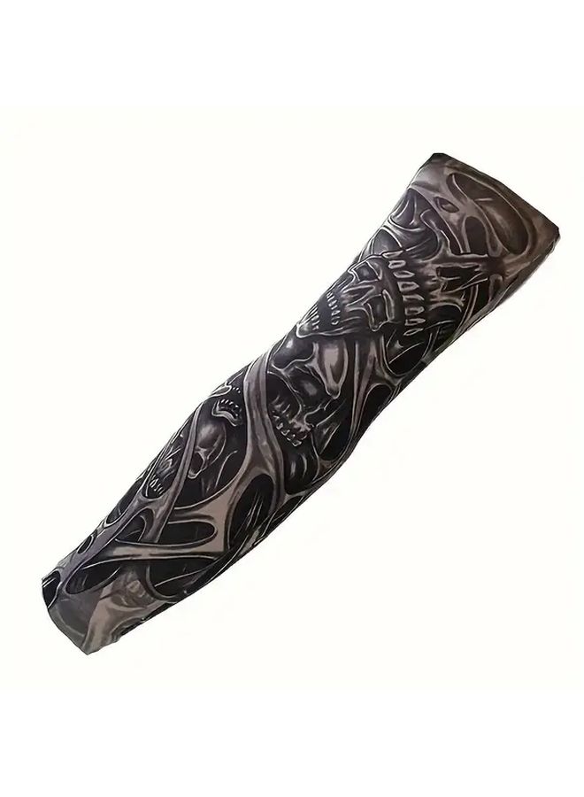 2Pcs Fashionable Skeleton Fake Tattoo Arm Covers Set For Men And Women - Image 2