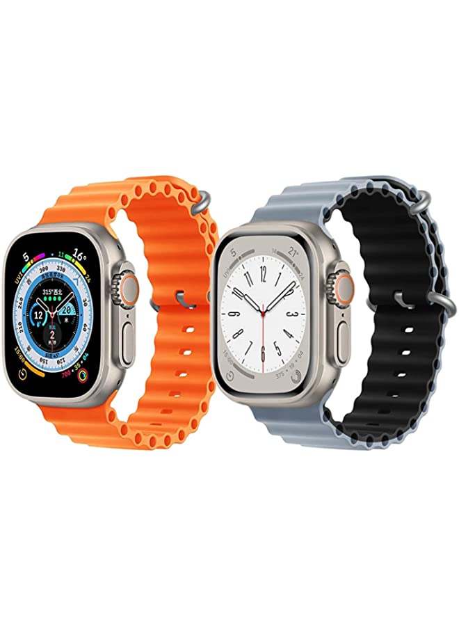 IAF Silicone Ocean Band Strap for Apple Watch Ultra 8 49mm Orange Single Color Strap with Light Blue/Black Double Side Strap Set of 2