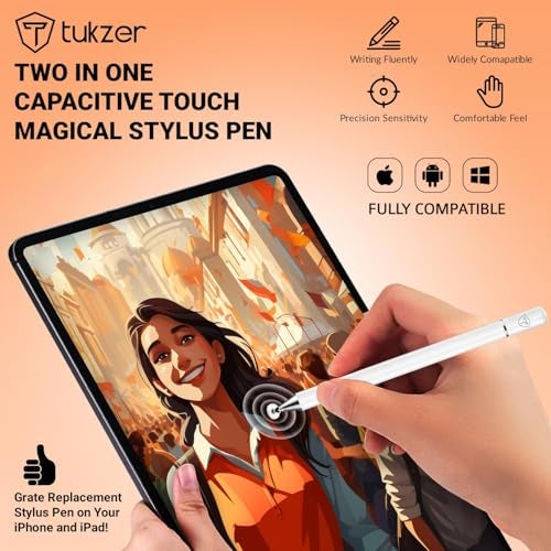 Tukzer Universal Stylus Pen for Smartphone/Tablet/iPad/Pro/Air/iPhone/iOS/Android/All Touch Screens Devices| Fine Point Disc Tip, Lightweight Aluminum Body Magnetic Cap Drawing Writing (White) - Image 3