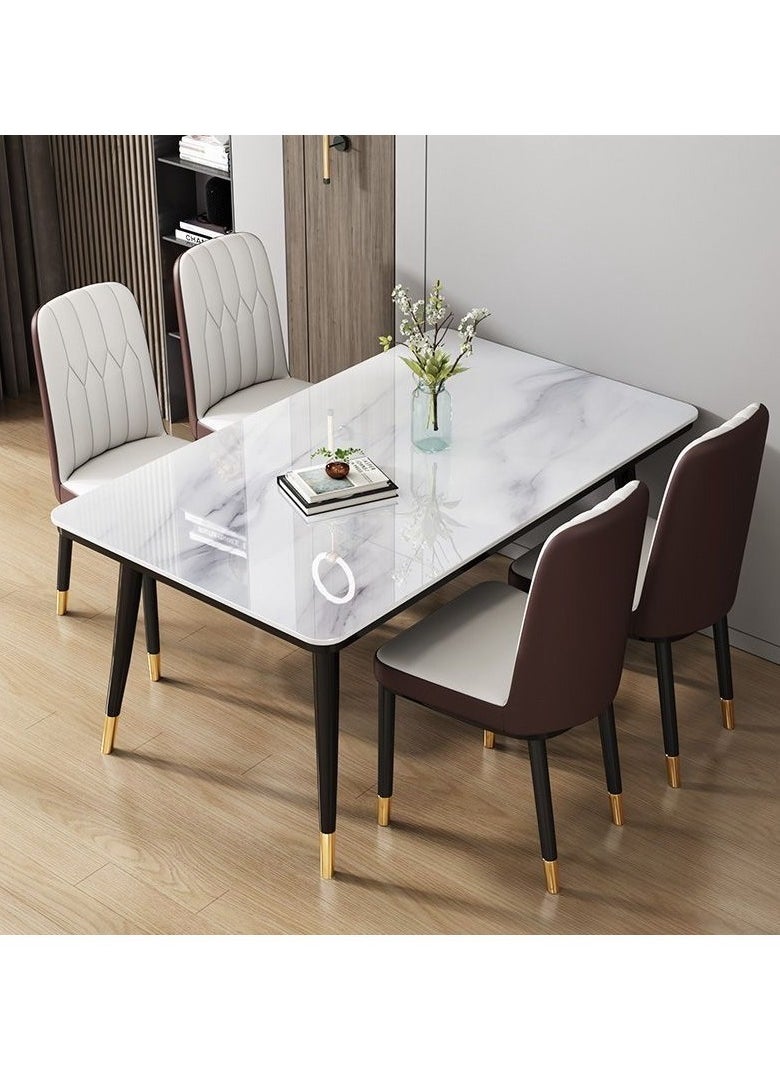 fashionhome - Modern Multipurpose Industrial Standard Rectangle Sintered Artificial Stone Rock Plate Tabletop Dining Table and 4 Concave Curve Chair Set for Kitchen Restroom 120 x 60 x 75 and 40 x 42 x 86 Centimeter - Image 1