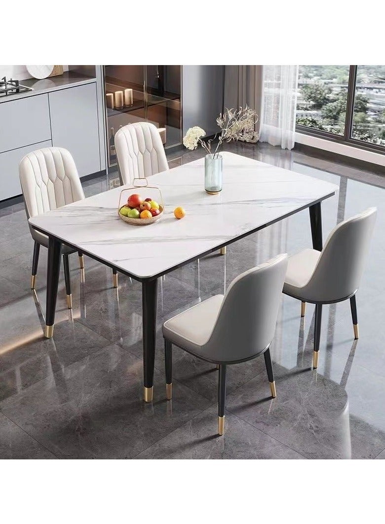 fashionhome - Modern Multipurpose Industrial Standard Rectangle Sintered Artificial Stone Rock Plate Tabletop Dining Table and 4 Concave Curve Chair Set for Kitchen Restroom 120 x 60 x 75 and 40 x 42 x 86 Centimeter - Image 1