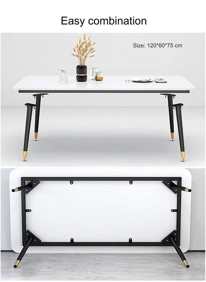 fashionhome - Modern Multipurpose Industrial Standard Rectangle Sintered Artificial Stone Rock Plate Tabletop Dining Table and 4 Concave Curve Chair Set for Kitchen Restroom 120 x 60 x 75 and 40 x 42 x 86 Centimeter - Image 1