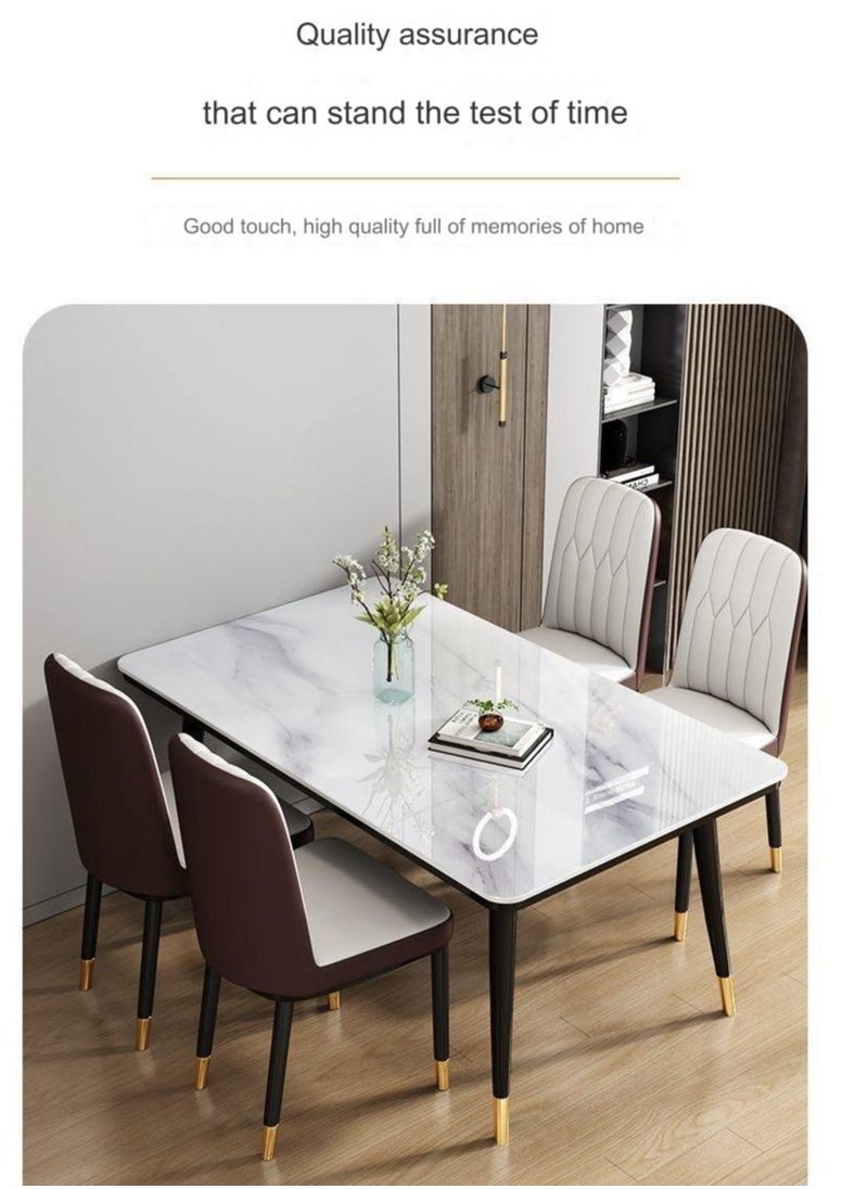 fashionhome - Modern Multipurpose Industrial Standard Rectangle Sintered Artificial Stone Rock Plate Tabletop Dining Table and 4 Concave Curve Chair Set for Kitchen Restroom 120 x 60 x 75 and 40 x 42 x 86 Centimeter - Image 1