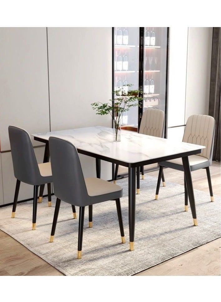fashionhome - Modern Multipurpose Industrial Standard Rectangle Sintered Artificial Stone Rock Plate Tabletop Dining Table and 4 Concave Curve Chair Set for Kitchen Restroom 120 x 60 x 75 and 40 x 42 x 86 Centimeter - Image 1