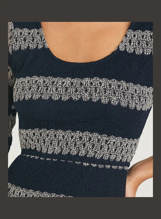 Styli 3/4 Sleeves Lace Insert Sheath Midi Dress