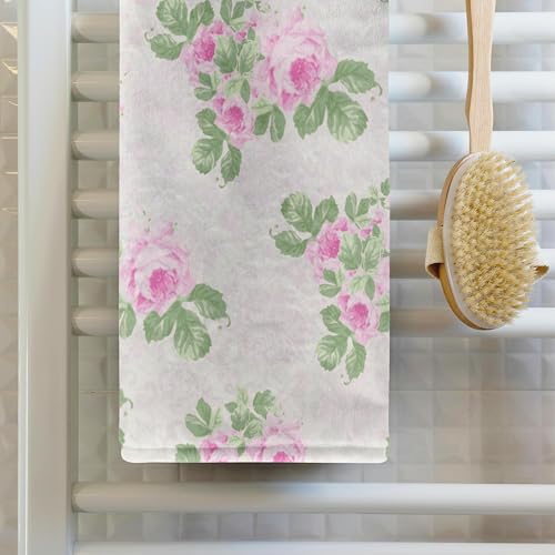 3DROSE 3D Rose Vintage Pink Pattern-Rose Flowers On Light Cream Damask-Shabby Chic Sun-Faded Look Floral Hand/Sports Towel, 15 x 22, Multicolor - Image 2