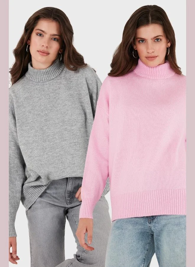 Lela Lela Oversize Fit Turtleneck Soft Texture 2-Pack Knitwear Sweater Women's SWEATER 680KZ00469S2