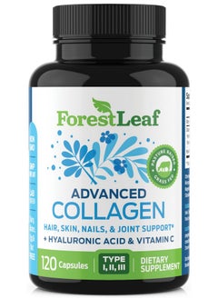 Collagen Pills With Hyaluronic Acid & Vitamin C Reduce Wrinkles Tighten Skin Boost Hair Skin Nails & Joint Health Hydrolyzed Collagen Peptides Supplement 120 Capsules