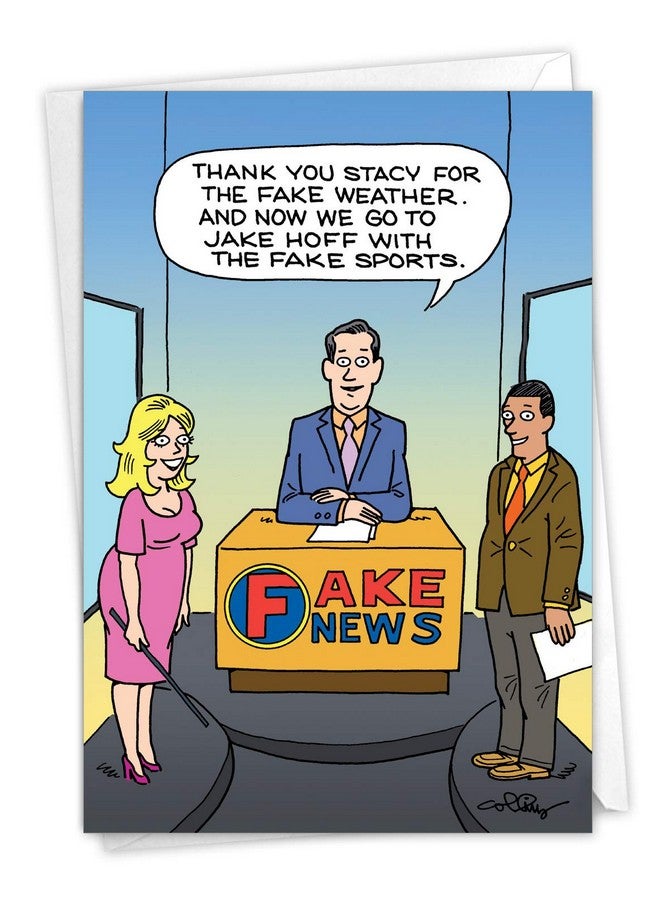 NobleWorks - 1 Funny Birthday Card Cartoons - Hilarious Comic Humor, Notecard with Envelope - Fake News Report C4653BDG - Image 1