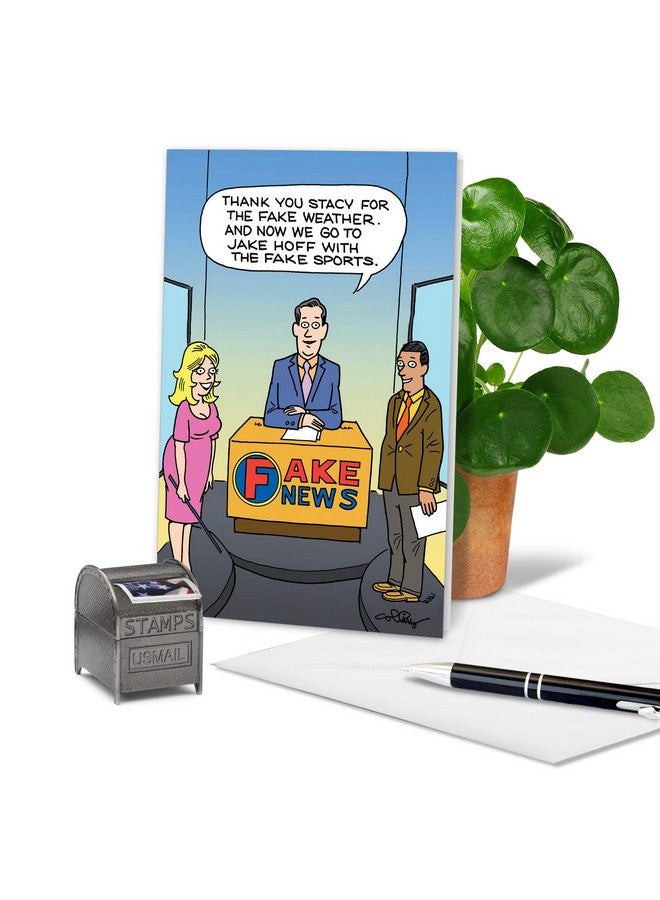 NobleWorks - 1 Funny Birthday Card Cartoons - Hilarious Comic Humor, Notecard with Envelope - Fake News Report C4653BDG - Image 3