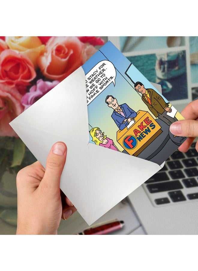 NobleWorks - 1 Funny Birthday Card Cartoons - Hilarious Comic Humor, Notecard with Envelope - Fake News Report C4653BDG - Image 5