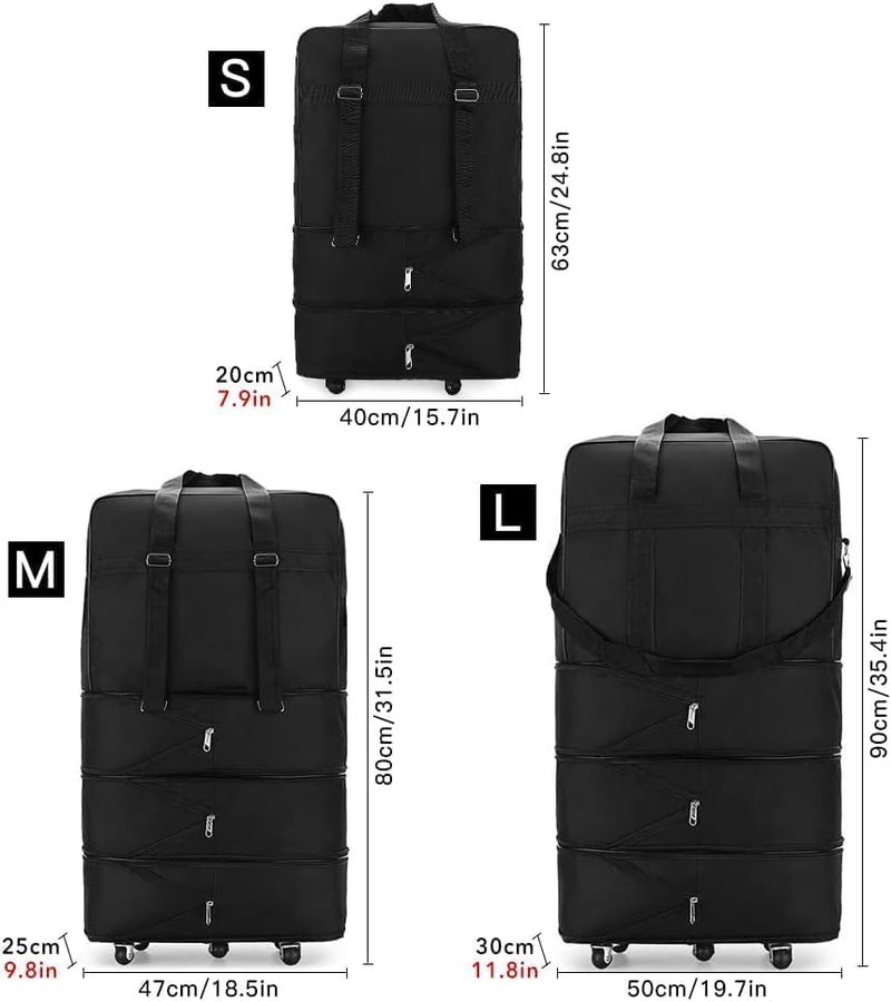 Royal Travel Moving 36"inch Trolley Luggage Foldable Bag with Wheels XX-Large 30kg/120L – Waterproof Zipper Extendable Duffel Organizer light weight Bag. (Black Plain) - Image 4