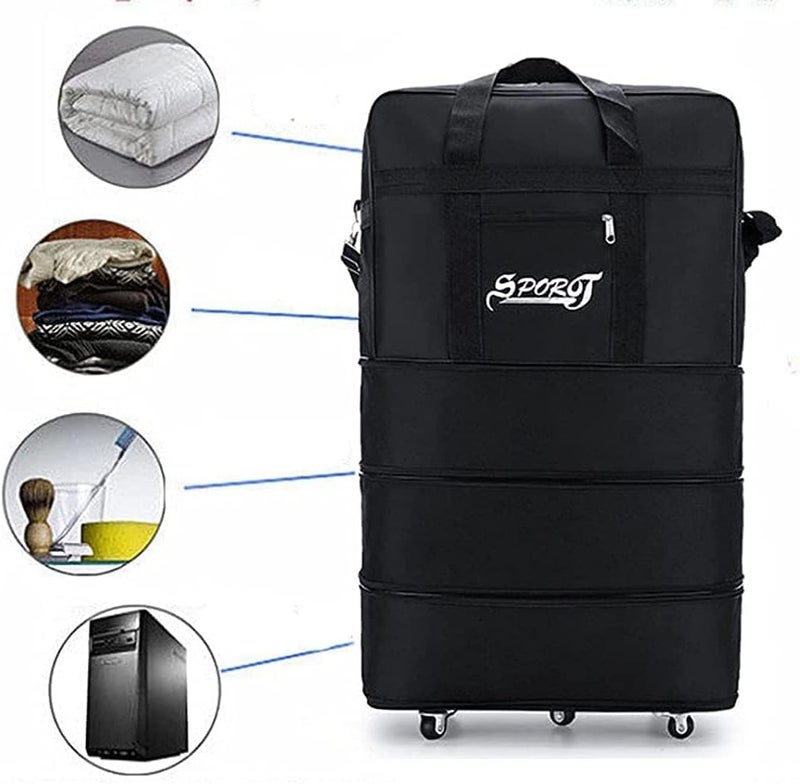 Royal Travel Moving 36"inch Trolley Luggage Foldable Bag with Wheels XX-Large 30kg/120L – Waterproof Zipper Extendable Duffel Organizer light weight Bag. (Black Plain) - Image 2