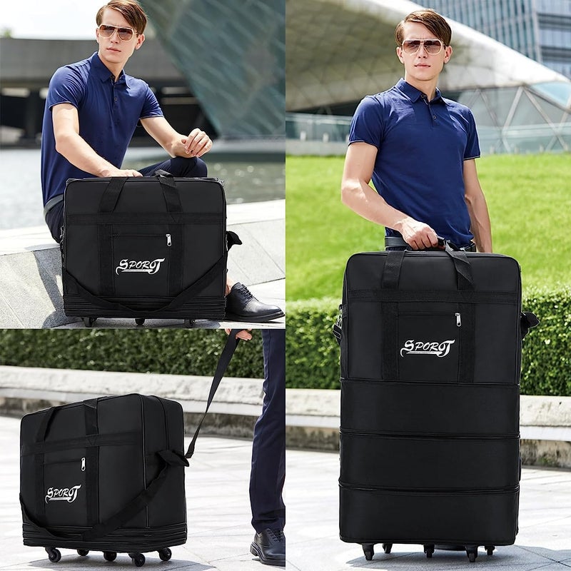 Royal Travel Moving 36"inch Trolley Luggage Foldable Bag with Wheels XX-Large 30kg/120L – Waterproof Zipper Extendable Duffel Organizer light weight Bag. (Black Plain) - Image 5
