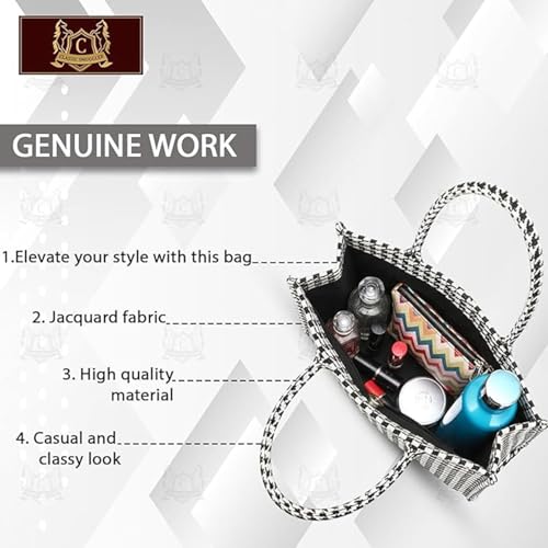 Monarch bizcom impex Stylish Tote Bag for Girls & Women | Sturdy Cotton Blend Jacquard | Double Shoulder Ladies Handbag Purse For Daily & Office,Travel Use Zip Pocket Durable & Elegant Black - Image 4