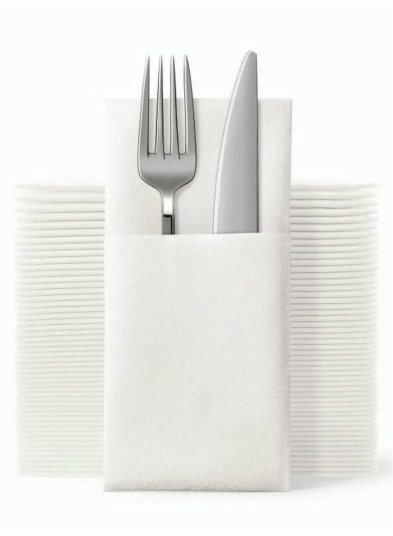 Excefore Disposable Cloth Like Napkins, Built-in Flatware Pocket, Wedding Party Linen Feel White Napkin, Prefolded for Silverware,50 Count - Image 1