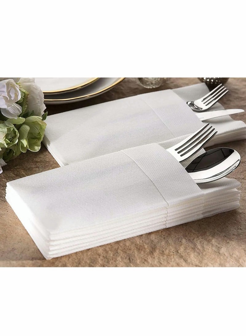 Excefore Disposable Cloth Like Napkins, Built-in Flatware Pocket, Wedding Party Linen Feel White Napkin, Prefolded for Silverware,50 Count - Image 3