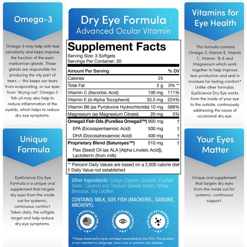 EyeScience Dry Eye Formula Advanced Ocular Vitamin 90 ct - Image 2