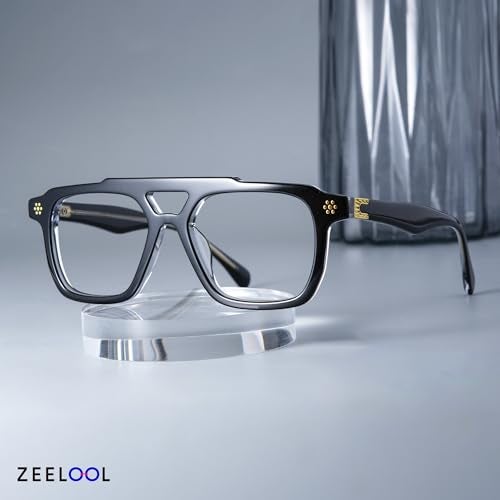 Zeelool Retro Aviator Glasses for Men Chic Acetate Eyeglasses with Clear Lens Mercurio ZJGA726161-02 Black - Image 2