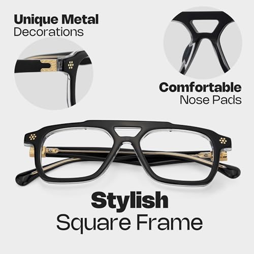 Zeelool Retro Aviator Glasses for Men Chic Acetate Eyeglasses with Clear Lens Mercurio ZJGA726161-02 Black - Image 4