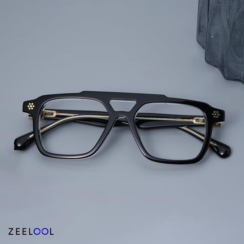 Zeelool Retro Aviator Glasses for Men Chic Acetate Eyeglasses with Clear Lens Mercurio ZJGA726161-02 Black - Image 3