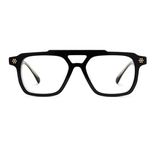 Zeelool Retro Aviator Glasses for Men Chic Acetate Eyeglasses with Clear Lens Mercurio ZJGA726161-02 Black - Image 1