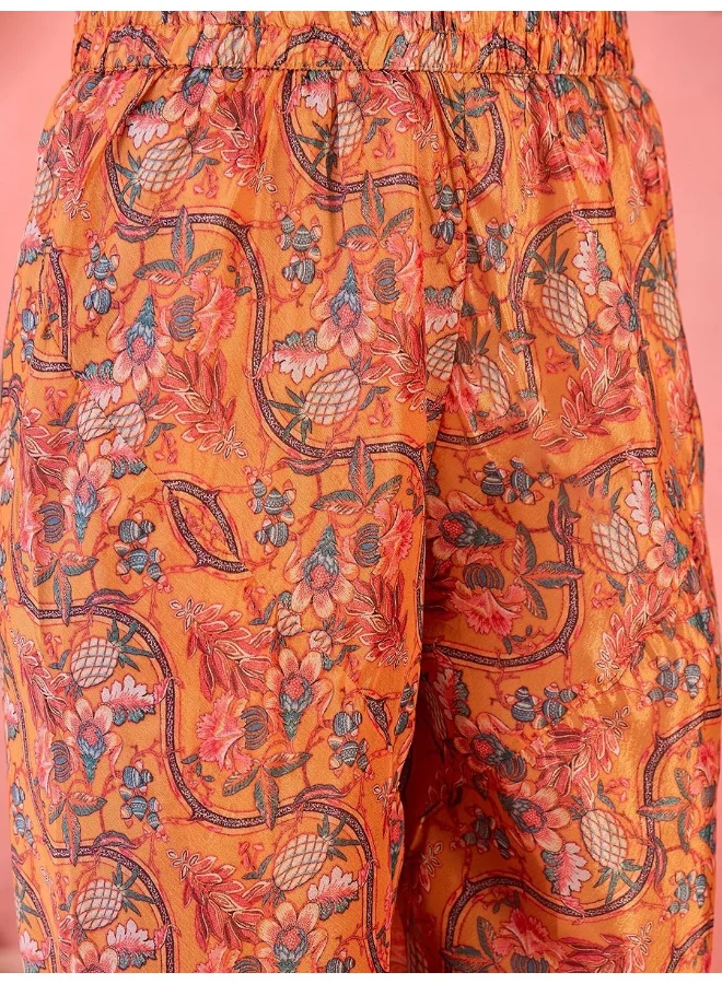 AKS Orange Digital Printed Kurta Chudidaar Set With Dupatta