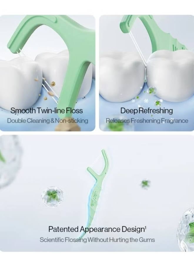 يو سمايل usmile Twin-line Freshening Anti-Caries Dental Floss، عود أسنان، عود أسنان، تنظيف الأسنان، العناية بالفم بين الأسنان (منعش) - Image 3