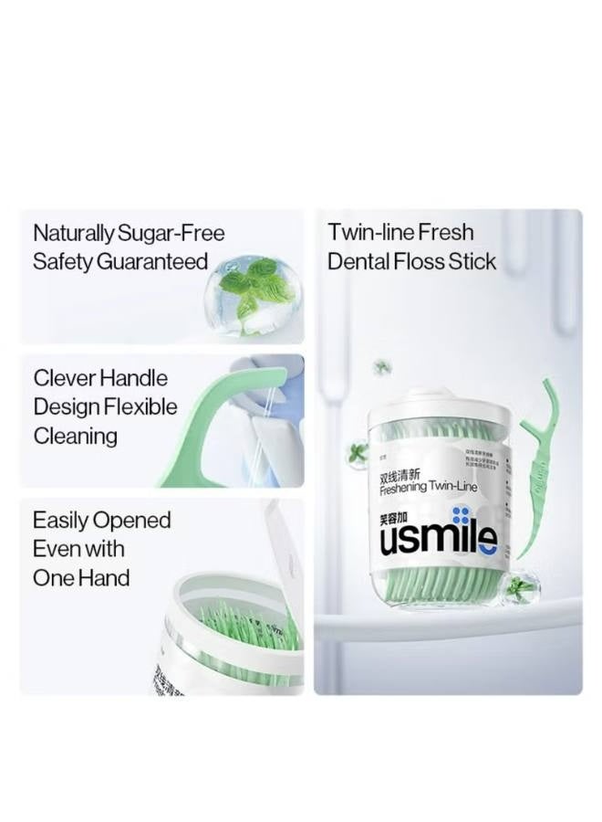 يو سمايل usmile Twin-line Freshening Anti-Caries Dental Floss، عود أسنان، عود أسنان، تنظيف الأسنان، العناية بالفم بين الأسنان (منعش) - Image 4