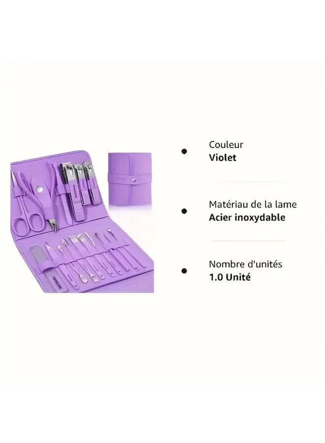 16 Pcs Purple Stainless Steel Manicure Pedicure Set With Nail Clippers Scissors Ear Pickers Travel Essentials - Image 5