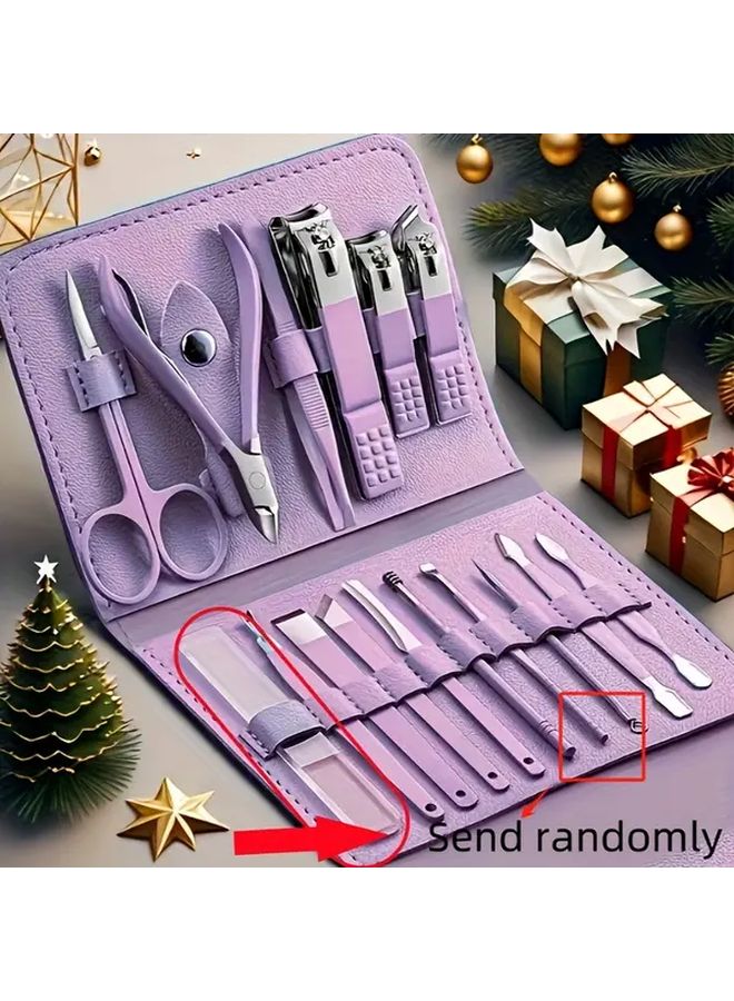 16 Pcs Purple Stainless Steel Manicure Pedicure Set With Nail Clippers Scissors Ear Pickers Travel Essentials - Image 1